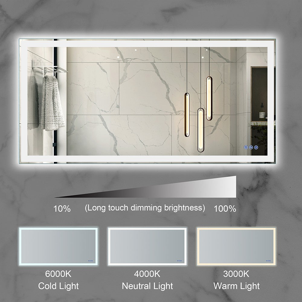 MCOCOD LED Bathroom Mirror - Framed Gradient Front and Backlit LED Mirror with 3 Colors Dimmable