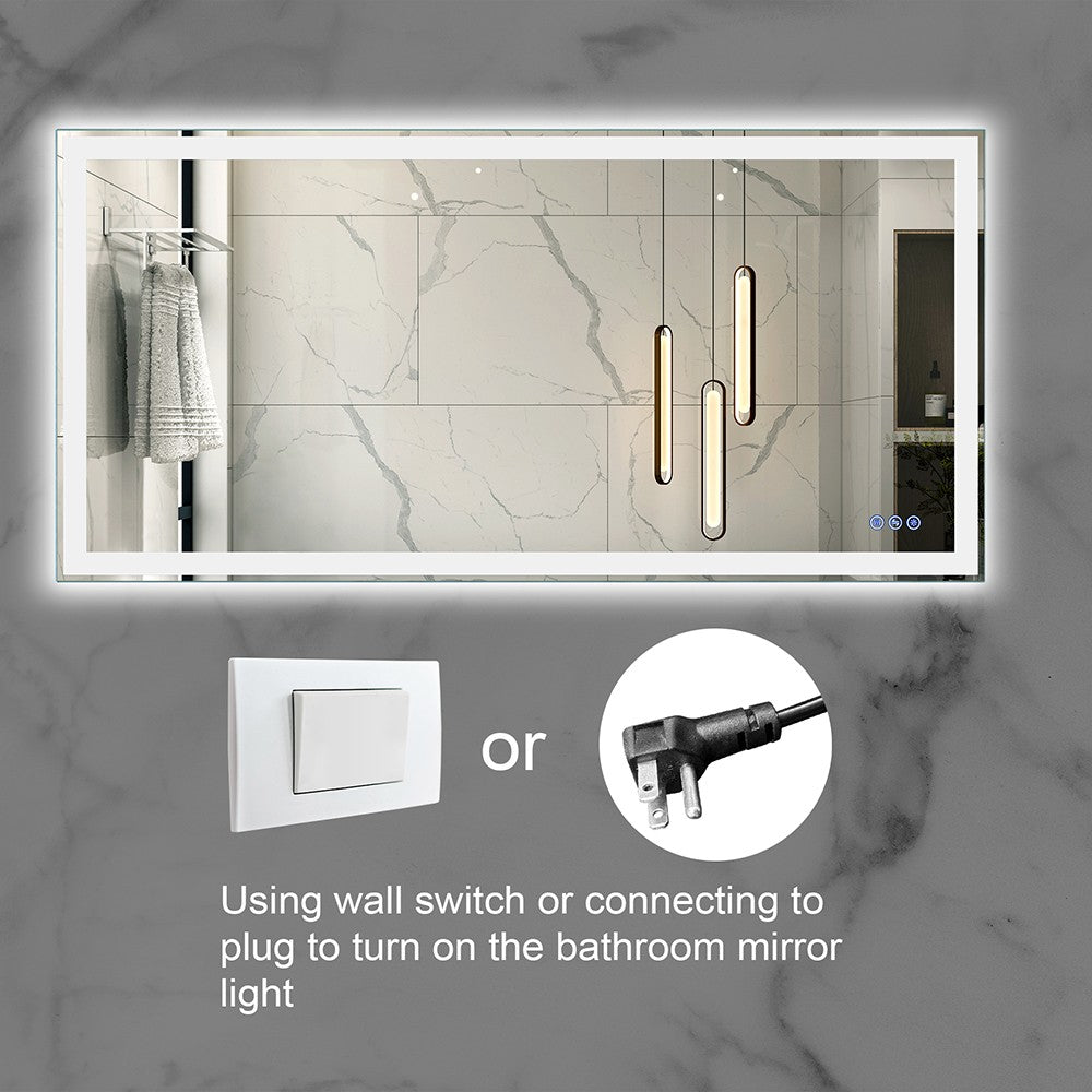 MCOCOD LED Bathroom Mirror - Framed Gradient Front and Backlit LED Mirror with Safety Wall Switch or Connecting Plug