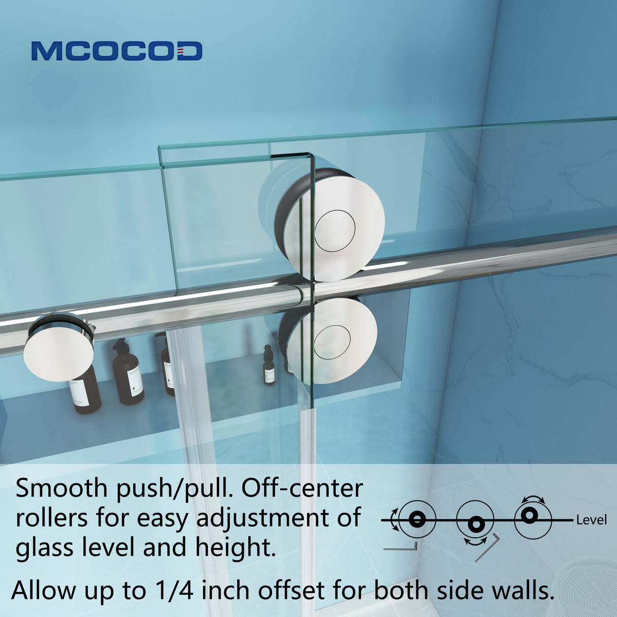 MCOCOD SS04 Bathtub Shower Doors - Single Sliding Frameless Bathtub Shower Door with Round Guide Rail with Stainless Steel Rollers Push and Pull Smoothly