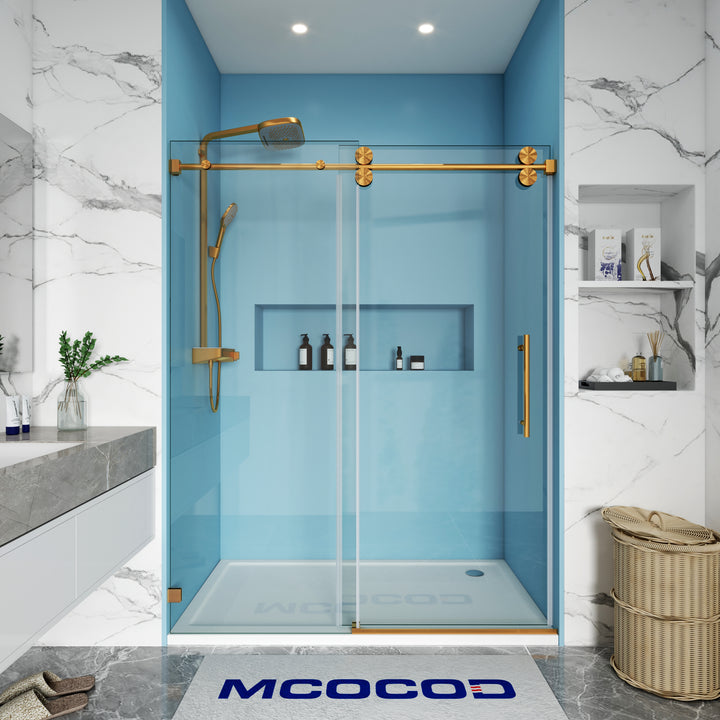 MCOCOD SS04 Single Sliding Frameless Shower Door with Round Guide Rail in Brushed Gold