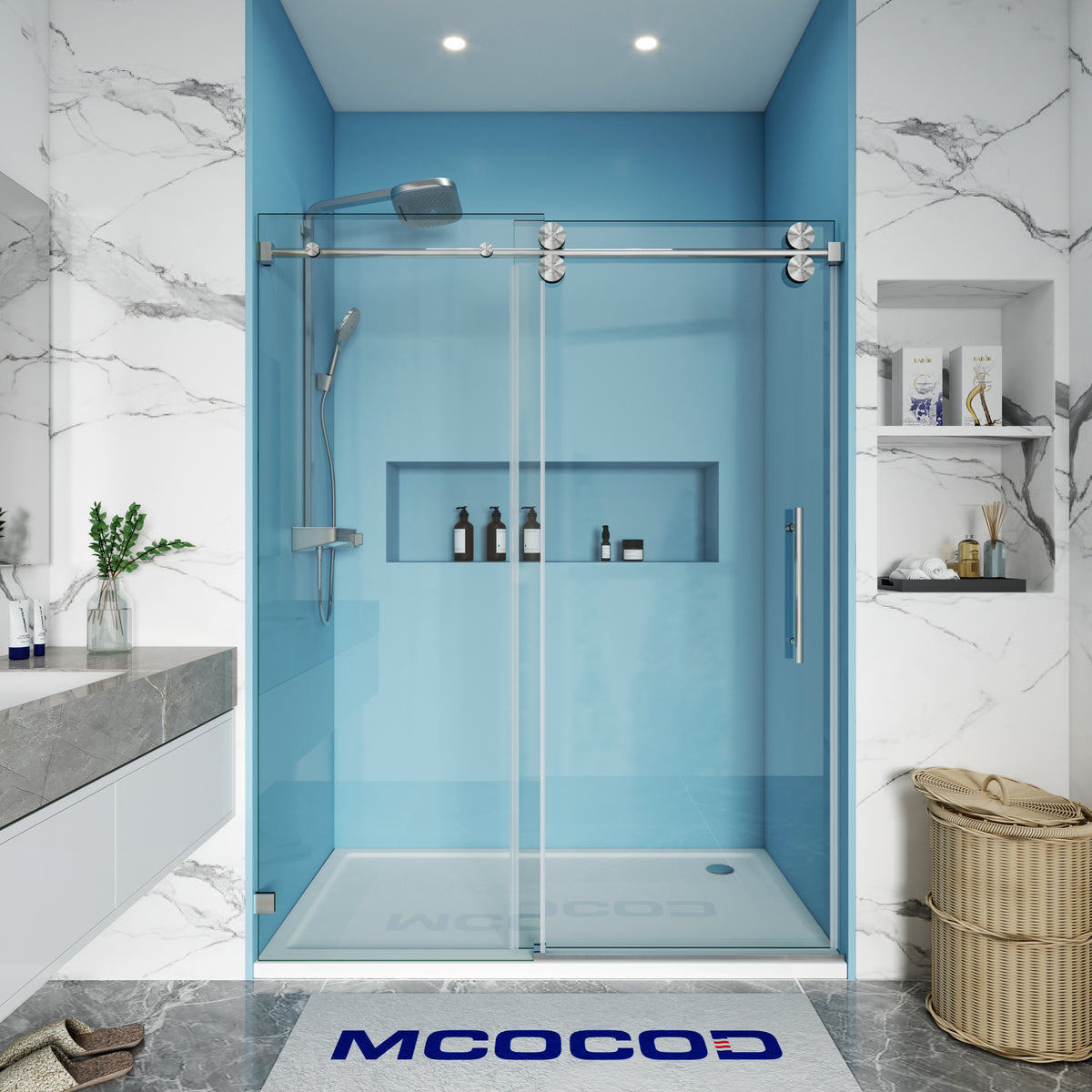 MCOCOD SS04 Single Sliding Frameless Shower Door with Round Guide Rail in Chrome