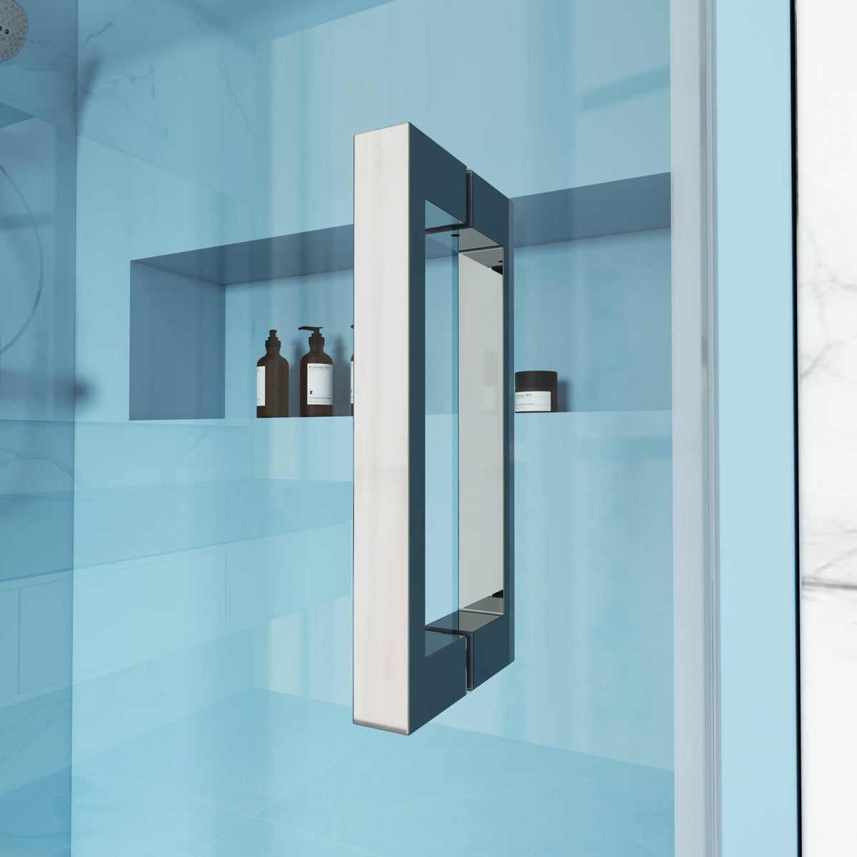 MCOCOD SS05 Bathtub Shower Doors - Single Sliding Frameless Bathtub Shower Door with 304 Stainless Steel Handle Bar