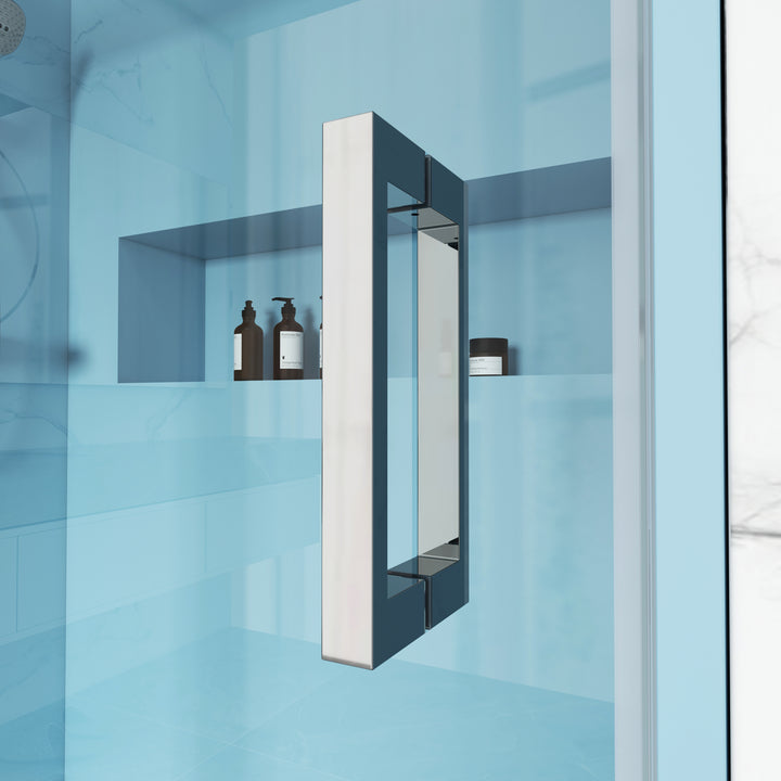 MCOCOD SS05 Bathtub Shower Doors - Single Sliding Frameless Bathtub Shower Door with 304 Stainless Steel Handle Bar