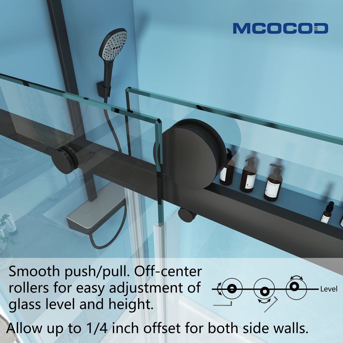 MCOCOD SS05 Bathtub Shower Doors - Single Sliding Frameless Bathtub Shower Door with Stainless Steel Rollers Push and Pull Smoothly