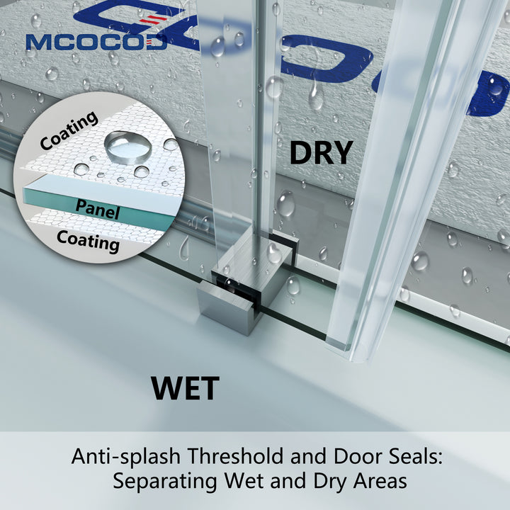 MCOCOD SS05 Single Sliding Frameless Shower Door with Anti-splash Threshold and Door Seals