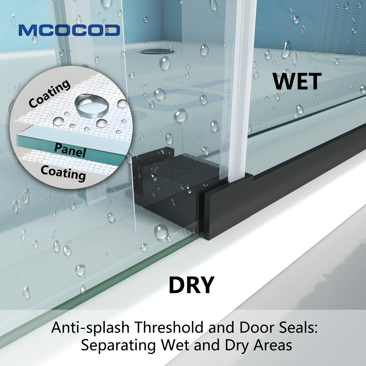 MCOCOD SS08 Bathtub Shower Doors - Soft-Closing Single Sliding Frameless Bathtub Shower Door with Anti-splash Threshold and Door Seal
