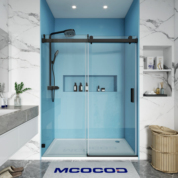 MCOCOD SS08 Soft-Closing Single Sliding Frameless Shower Door with Matte Black