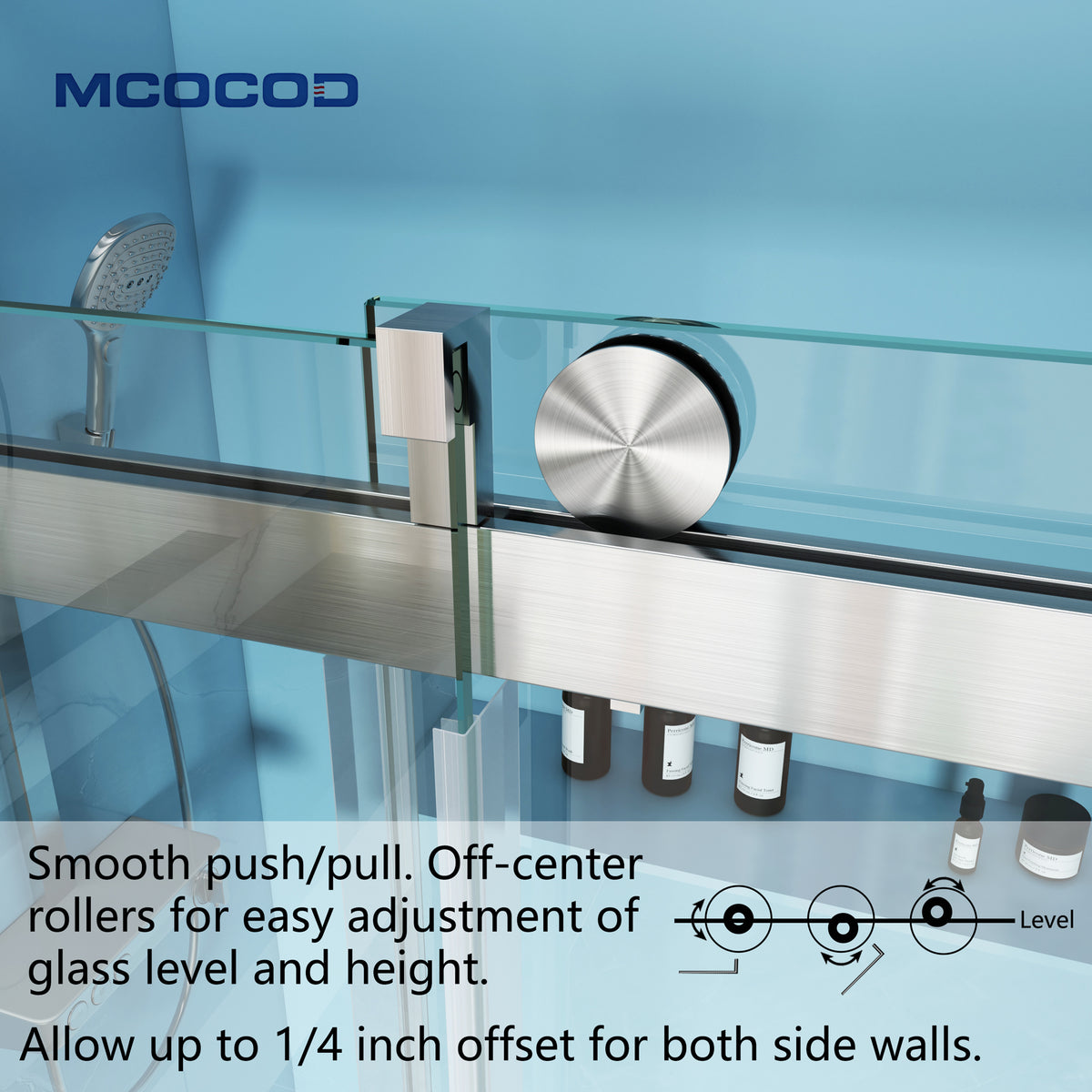 MCOCOD SS08 Soft-Closing Single Sliding Frameless Shower Door with Smooth Push