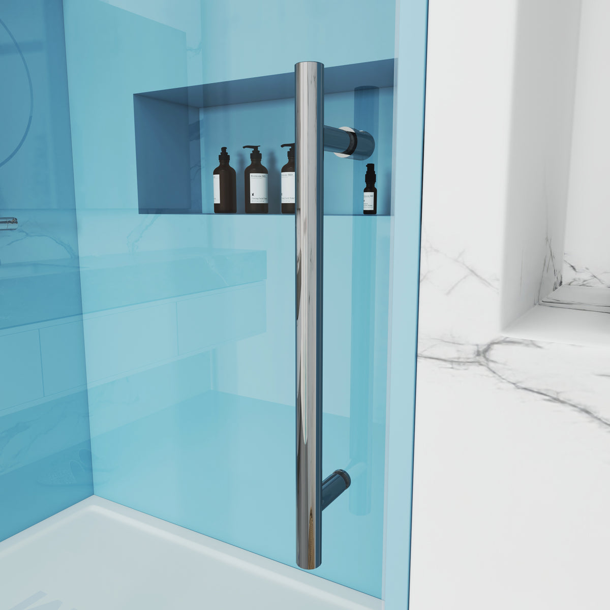 MCOCOD SS12 Bathtub Shower Doors - Soft-Closing Single Sliding Frameless Bathtub Shower Door with 304 Stainless Steel Handle Bar