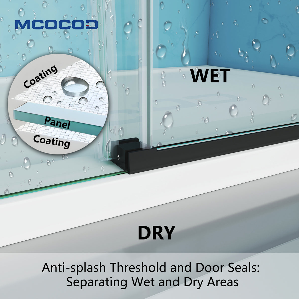 MCOCOD SS12 Bathtub Shower Doors - Soft-Closing Single Sliding Frameless Bathtub Shower Door with Anti-splash Threshold and Door Seal