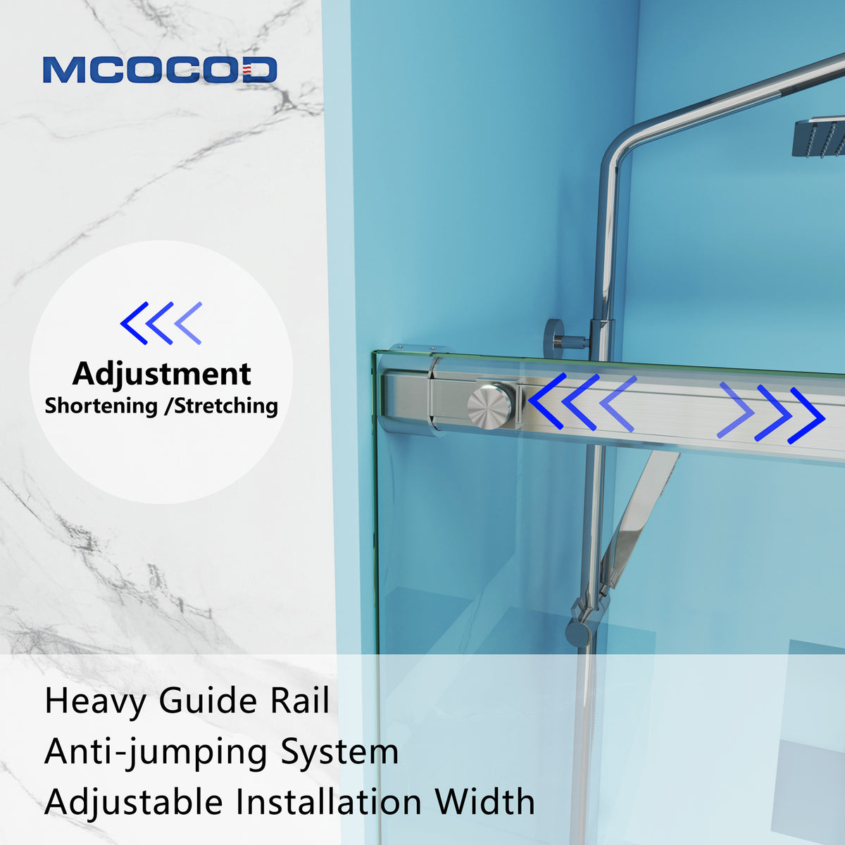 MCOCOD SS12 Bathtub Shower Doors - Soft-Closing Single Sliding Frameless Bathtub Shower Door with Hevary Guide Rail and Anti-jumping System