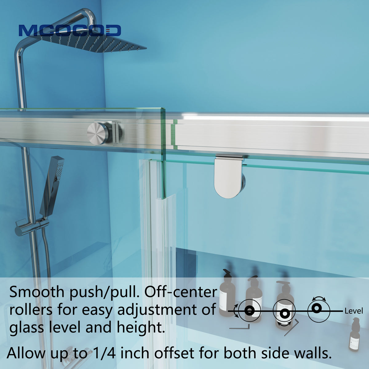 MCOCOD SS12 Bathtub Shower Doors - Soft-Closing Single Sliding Frameless Bathtub Shower Door with Stainless Steel Rollers and Push Pull Smoothly