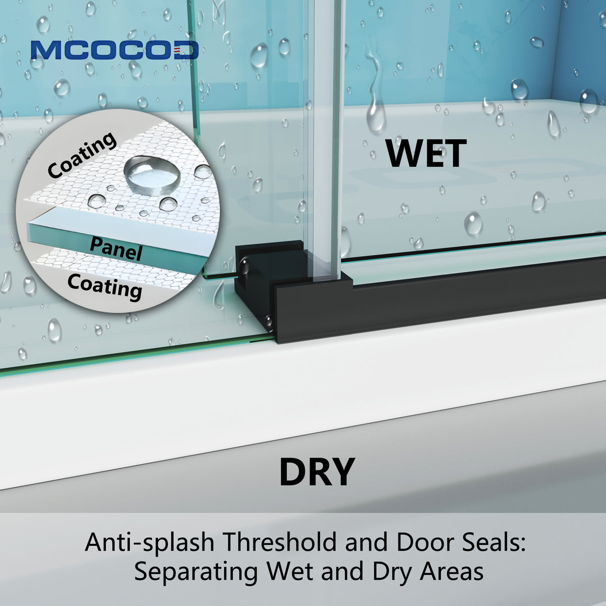 MCOCOD SS13S Bathtub Shower Doors - 60"W × 66"H Single Sliding Semi Frameless Bathtub Shower Door with Anti-splash Threshold and Door Seal