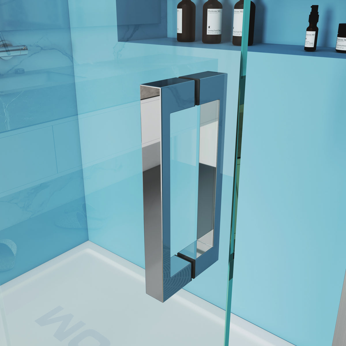 MCOCOD SS13S Bathtub Shower Doors - 60"W × 66"H Single Sliding Semi Frameless Bathtub Shower Door with Horizontal Handle and Towel Bar