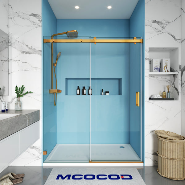 MCOCOD SS13 Soft-Closing Frameless Single Sliding Shower Door in Brushed Gold