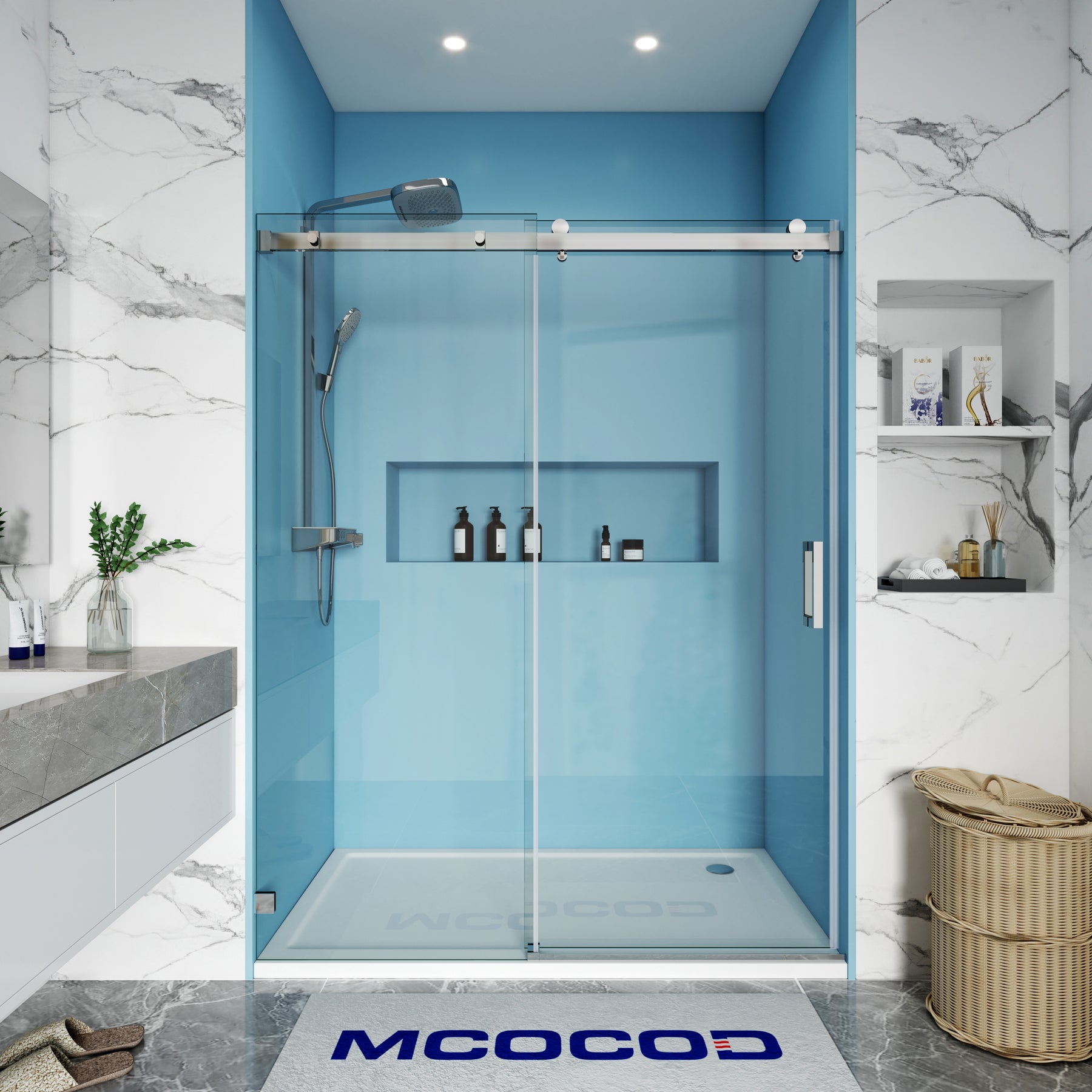 MCOCOD SS13 Soft-Closing Frameless Single Sliding Shower Door in Chrome