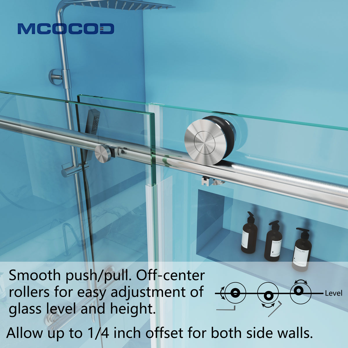MCOCOD SS14 Bathtub Shower Doors - Soft-Closing Single Sliding Bathtub Shower Door with Round Guide Rail 60"W × 60"H and 60"W × 66"H