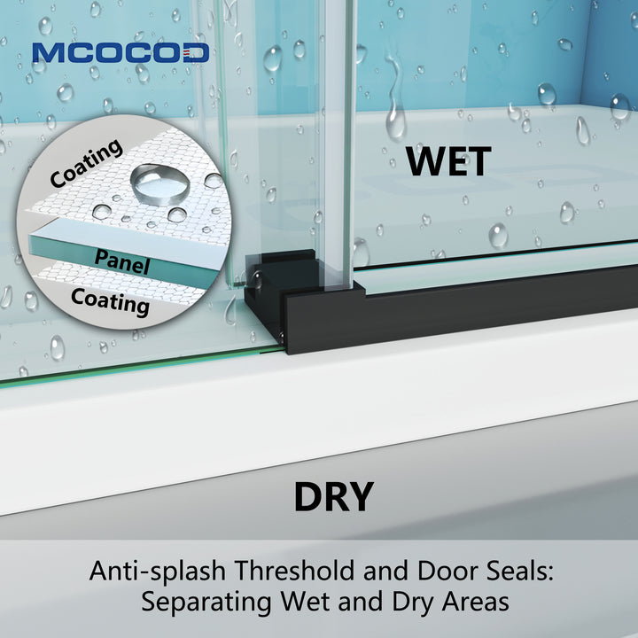 MCOCOD SS14 Soft-Closing Single Sliding Frameless Shower Door with Anti-splash Threshold and Door Seals