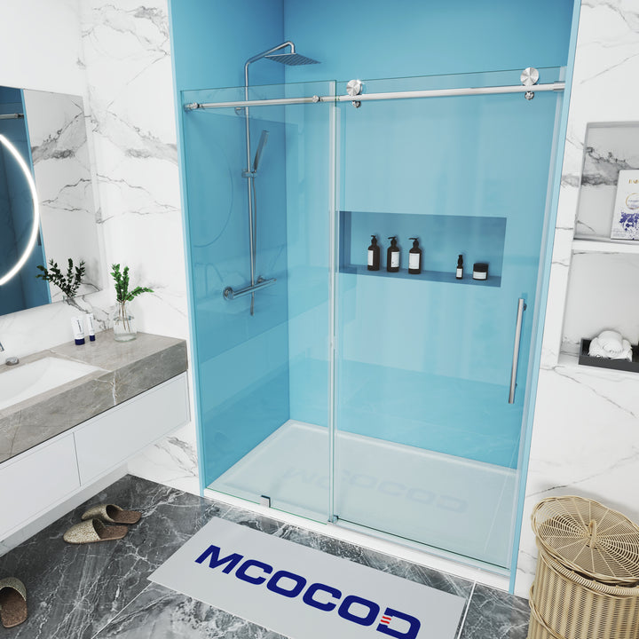 MCOCOD SS14 Soft-Closing Single Sliding Shower Door with Frameless in Chrome