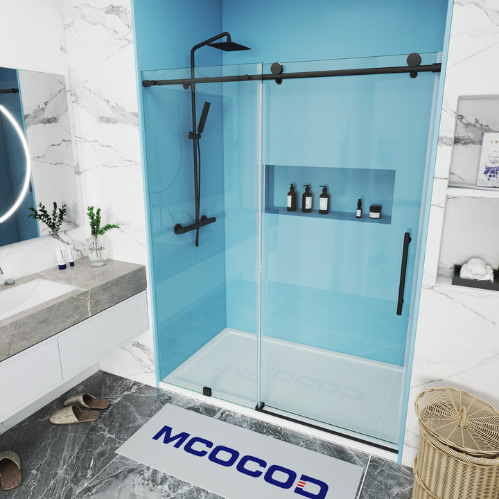 MCOCOD SS14 Soft-Closing Single Sliding Shower Door with Frameless in Matte Black
