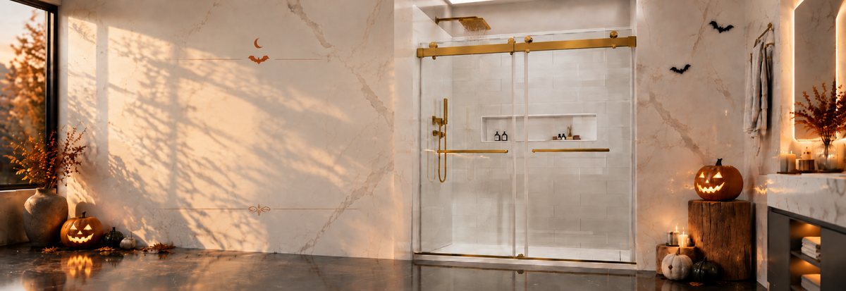 MCOCOD frameless sliding shower doors in four hardware finishes