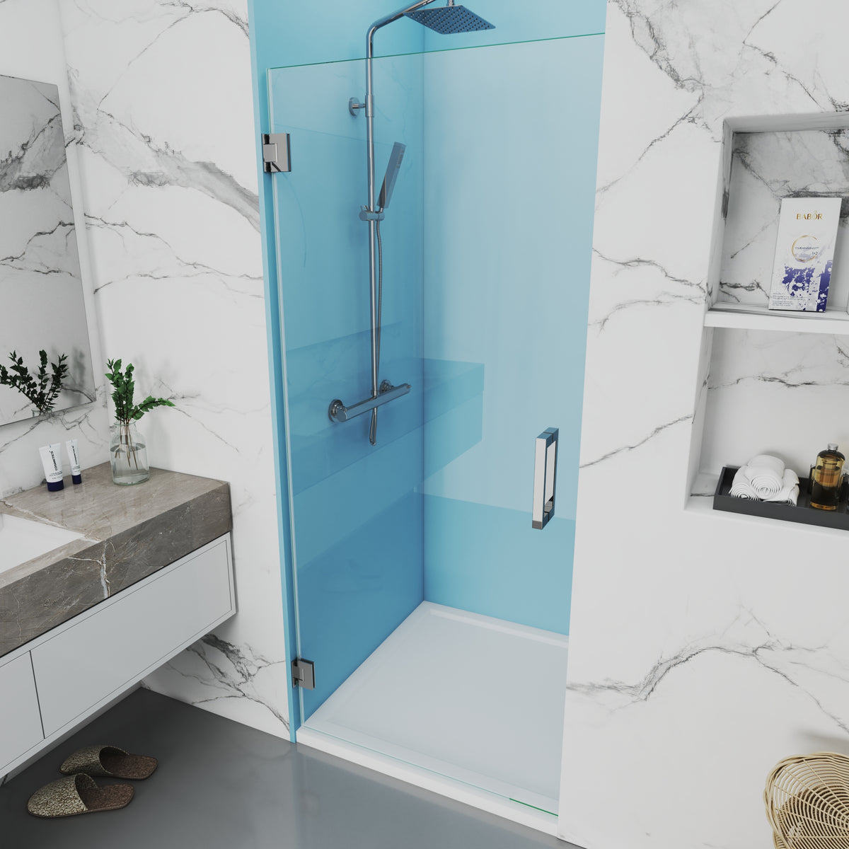 MCOCOD Single Frameless Swing Shower Door in Brushed Nickel H06-05 Custom Any Sizes