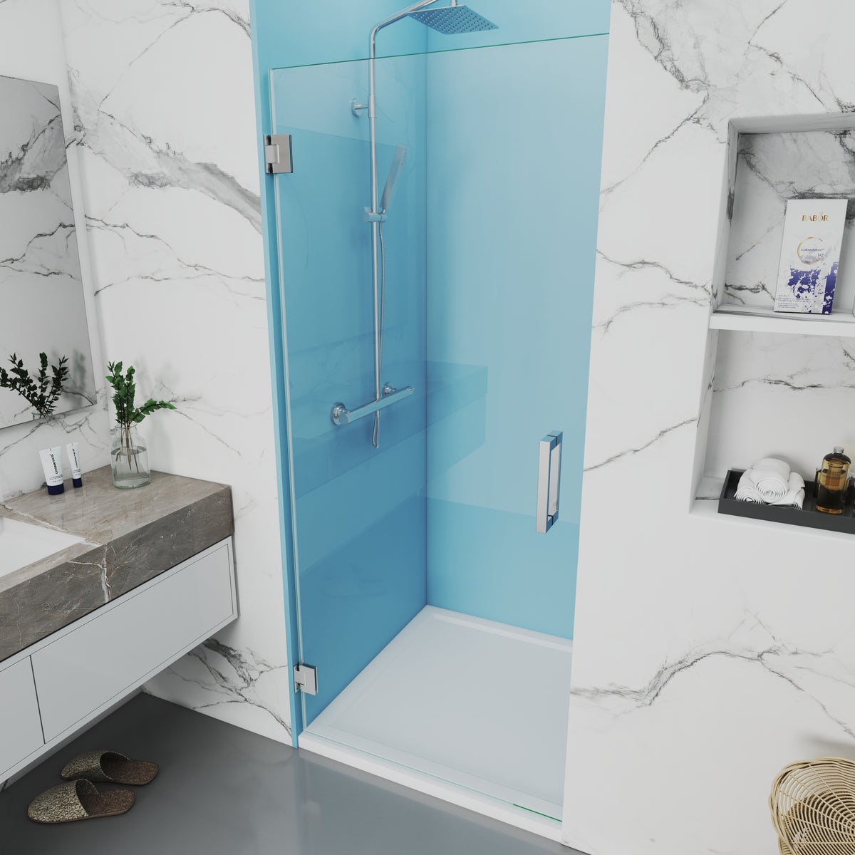MCOCOD Single Frameless Swing Shower Door in Chrome H06-05 Custom Any Sizes