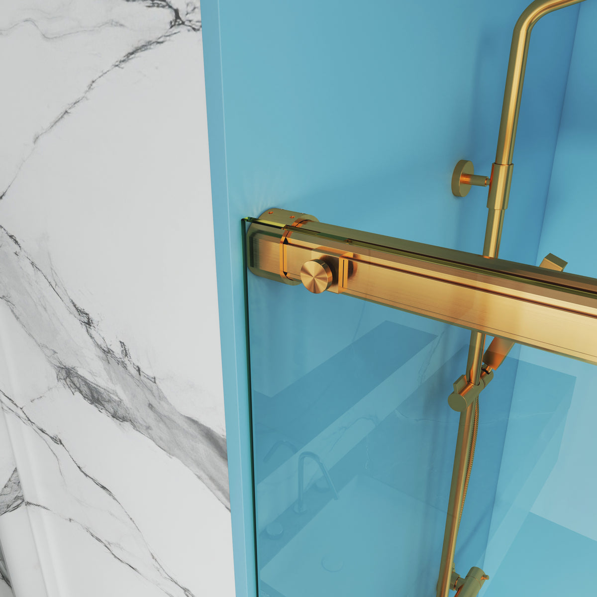 MCOCOD Soft-Closing Single Sliding Frameless Shower Doors with Gold Frameless SS12-3
