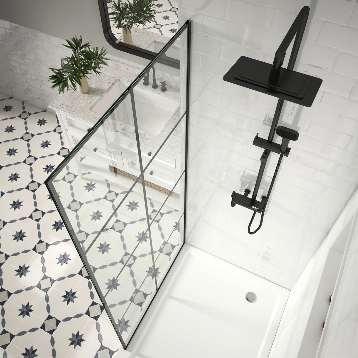 MCOCOD W01C Fixed Glass Shower Panel in Matte Black