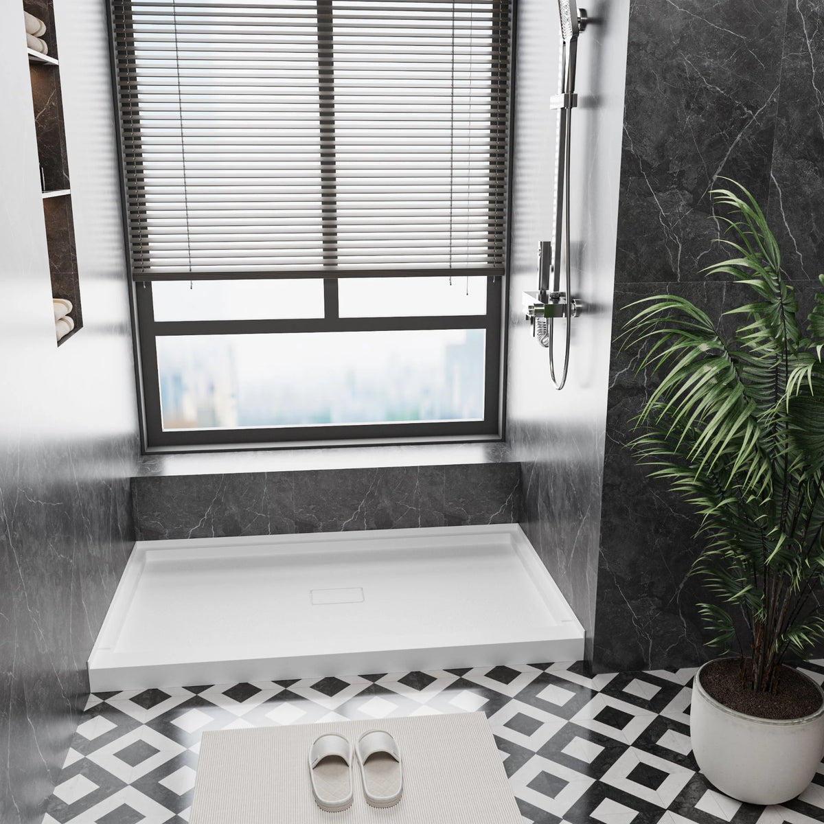 MCOCOD® Middle Drain with Edges Shower Base in SMC