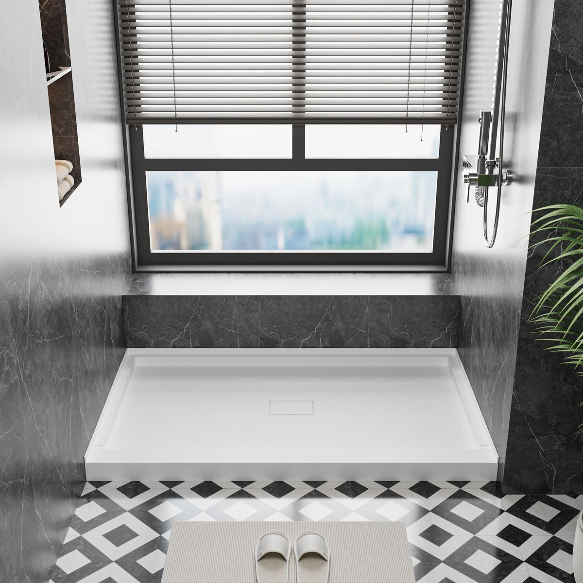 MCOCOD® Middle Drain with Edges Shower Base in SMC