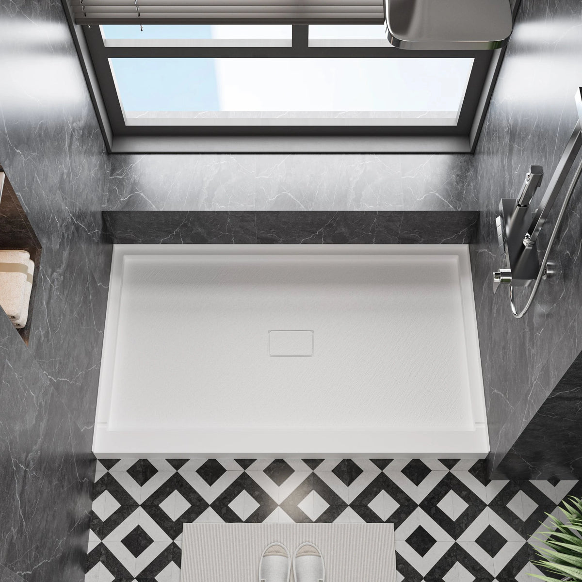 MCOCOD® Middle Drain with Edges Shower Base in SMC