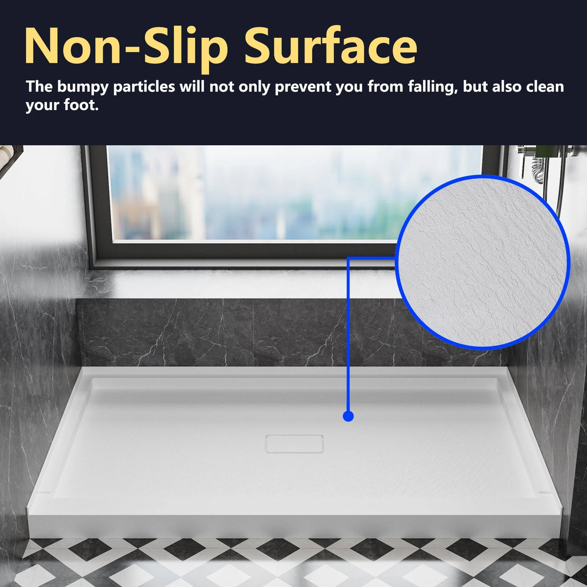 MCOCOD® Middle Drain with Edges Shower Base in SMC