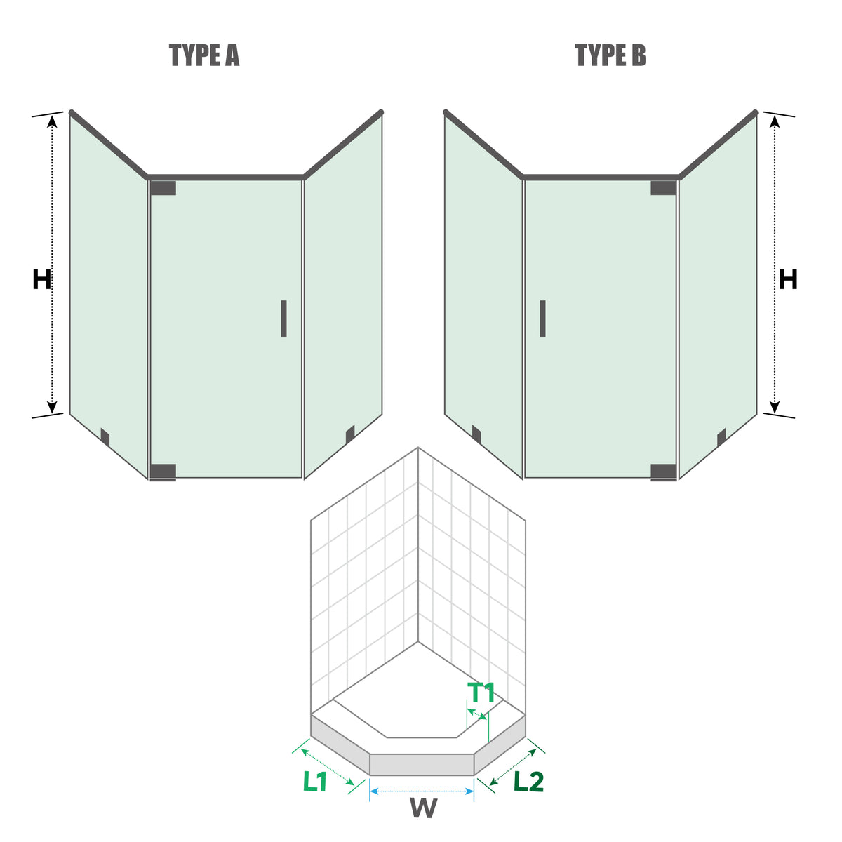 MCOCOD® Customize Framed Shower Enclosure Three Glass Shower Doors - P08L-03