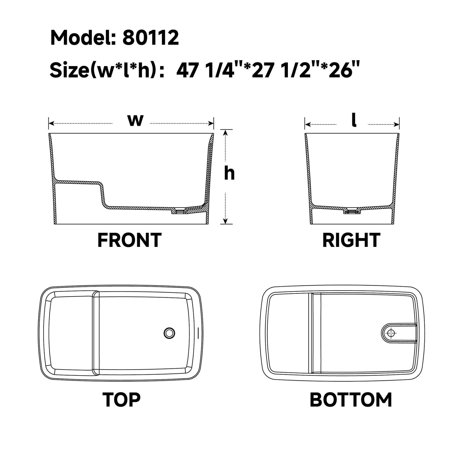 MCOCOD® Rectangular Acrylic Solid Surface Bathtub in Matt White Pure