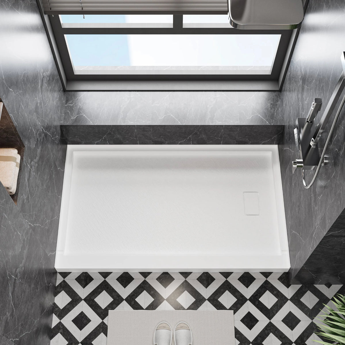 MCOCOD® Right Drain with Edges Shower Base in SMC