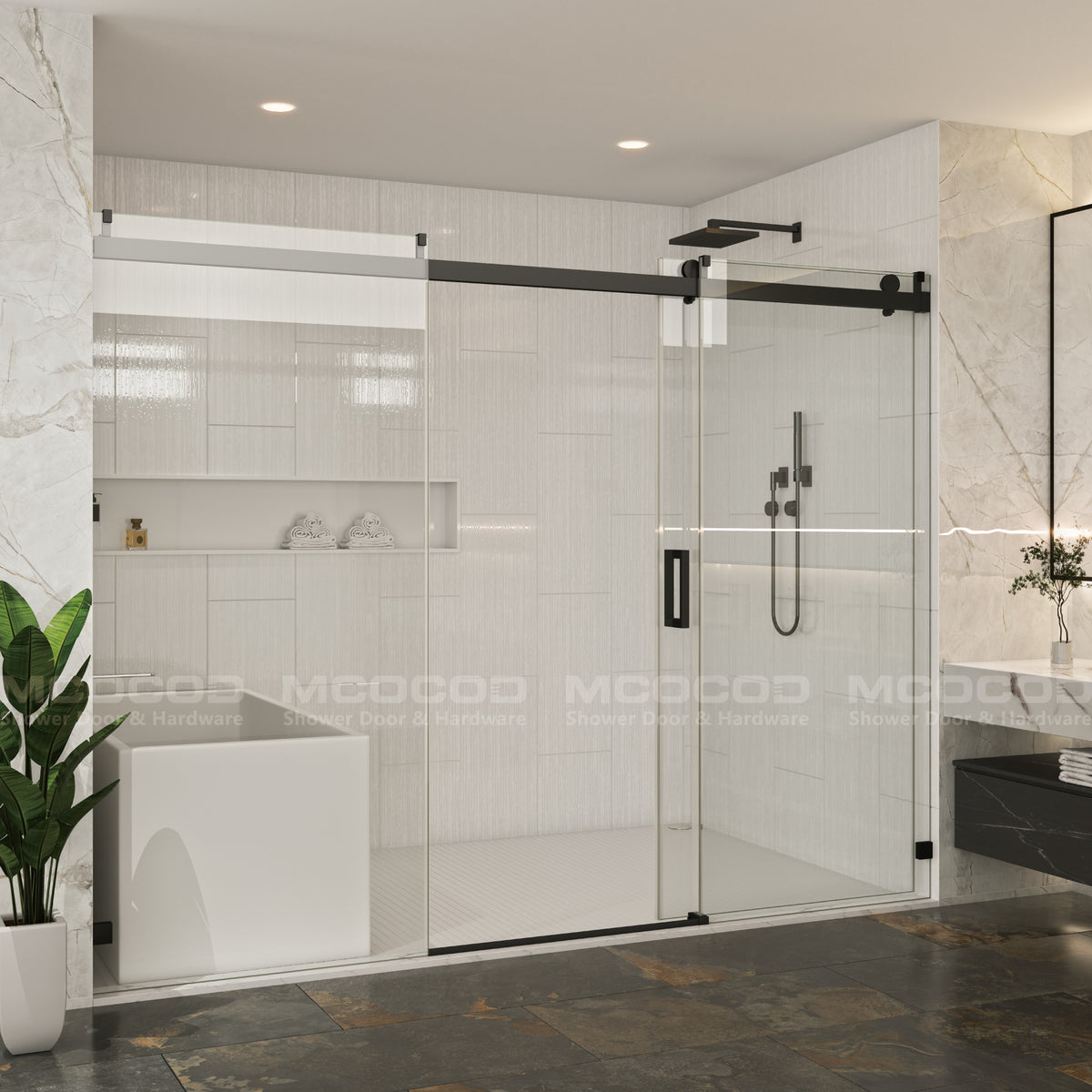 MCOCOD® Customize for Large Openings Spaces Soft-Closing Single Sliding Frameless Shower Door - SS08-3