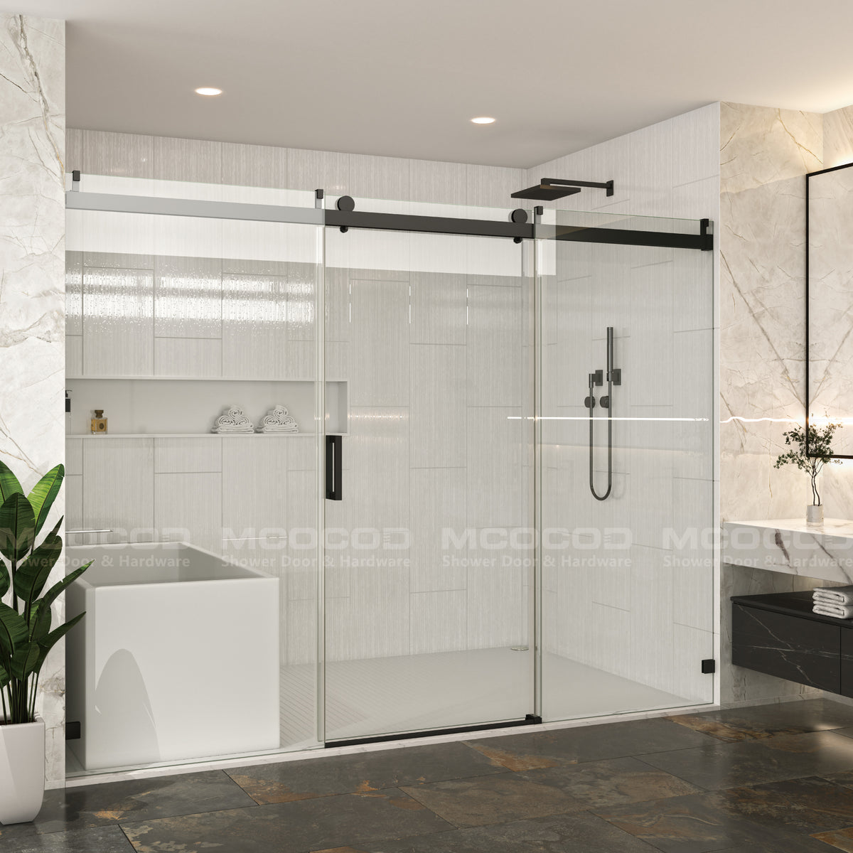 MCOCOD® Customize for Large Openings Spaces Soft-Closing Single Sliding Frameless Shower Door - SS08-3