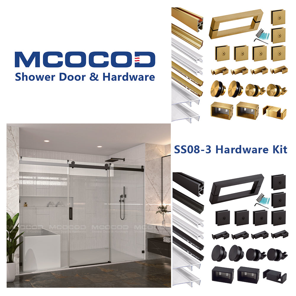 MCOCOD® Hardware Kit for Large Openings Spaces Soft-Closing Single Sliding Frameless Shower Door Suitable for 3/8" Glass