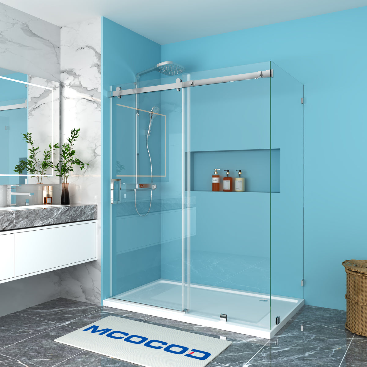 MCOCOD® Custom Soft-Closing Single Sliding Frameless Shower Enclosure - SS13-01