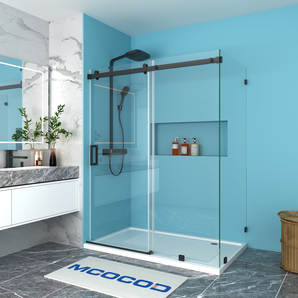 MCOCOD® Custom Soft-Closing Single Sliding Frameless Shower Enclosure - SS13-01