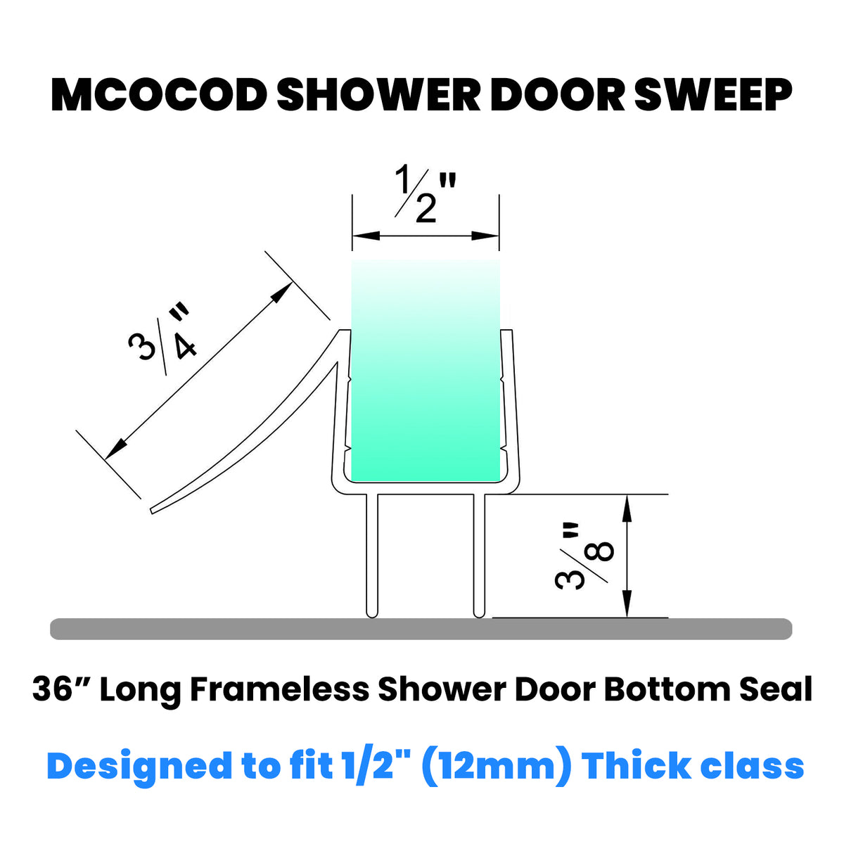 MCOCOD® 36" Shower Door Seal Strip for 1/2" Glass