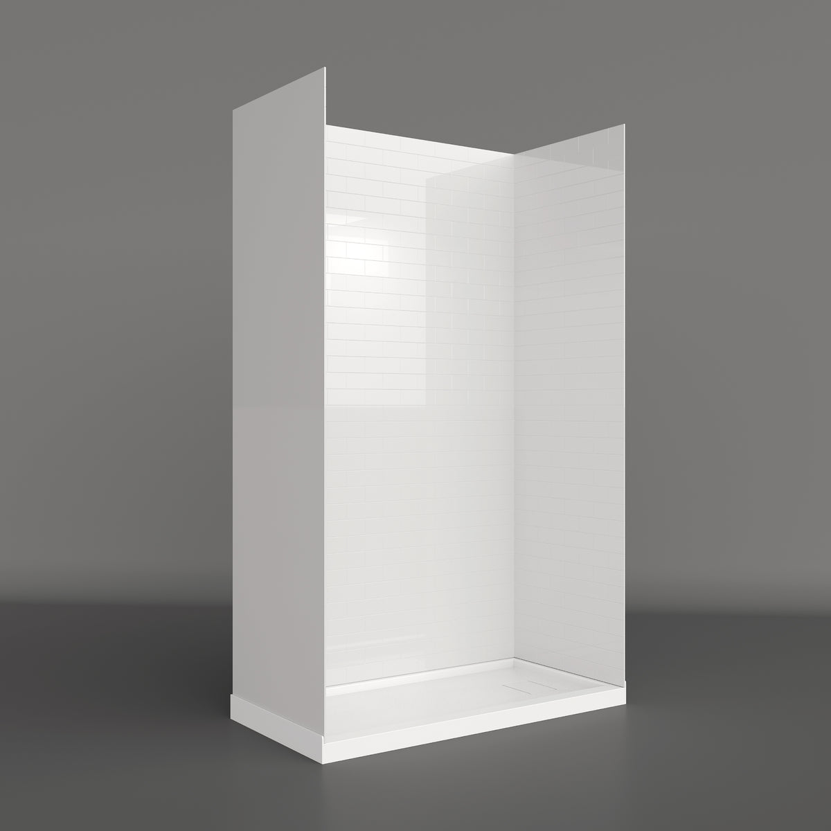 MCOCOD® Three Piece Glue Up Subway Tile Shower Surrounds in White Acrylic Solid Surface