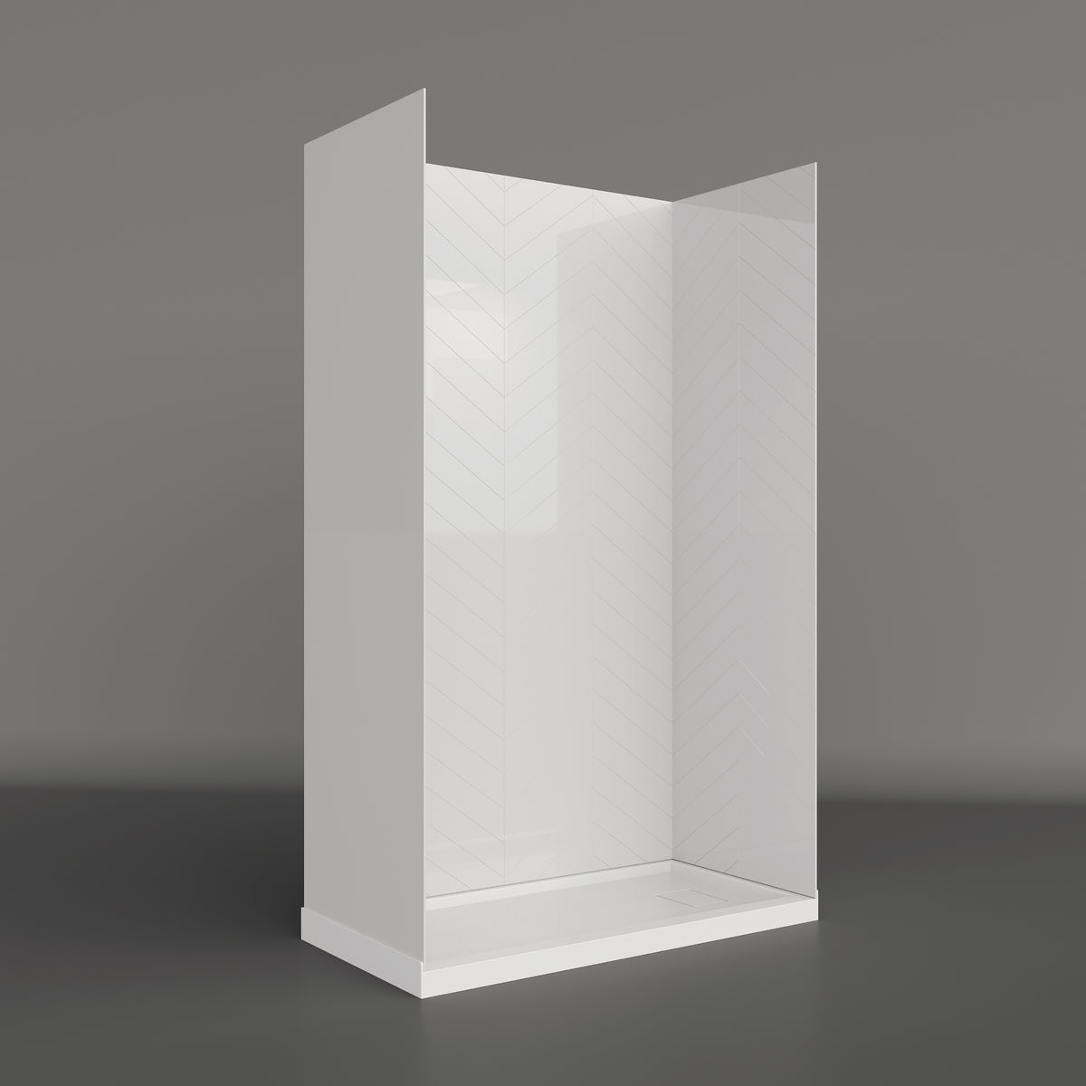 MCOCOD® Three Piece Glue Up Herringbone Tile Shower Wall Panels Surround in Bright White