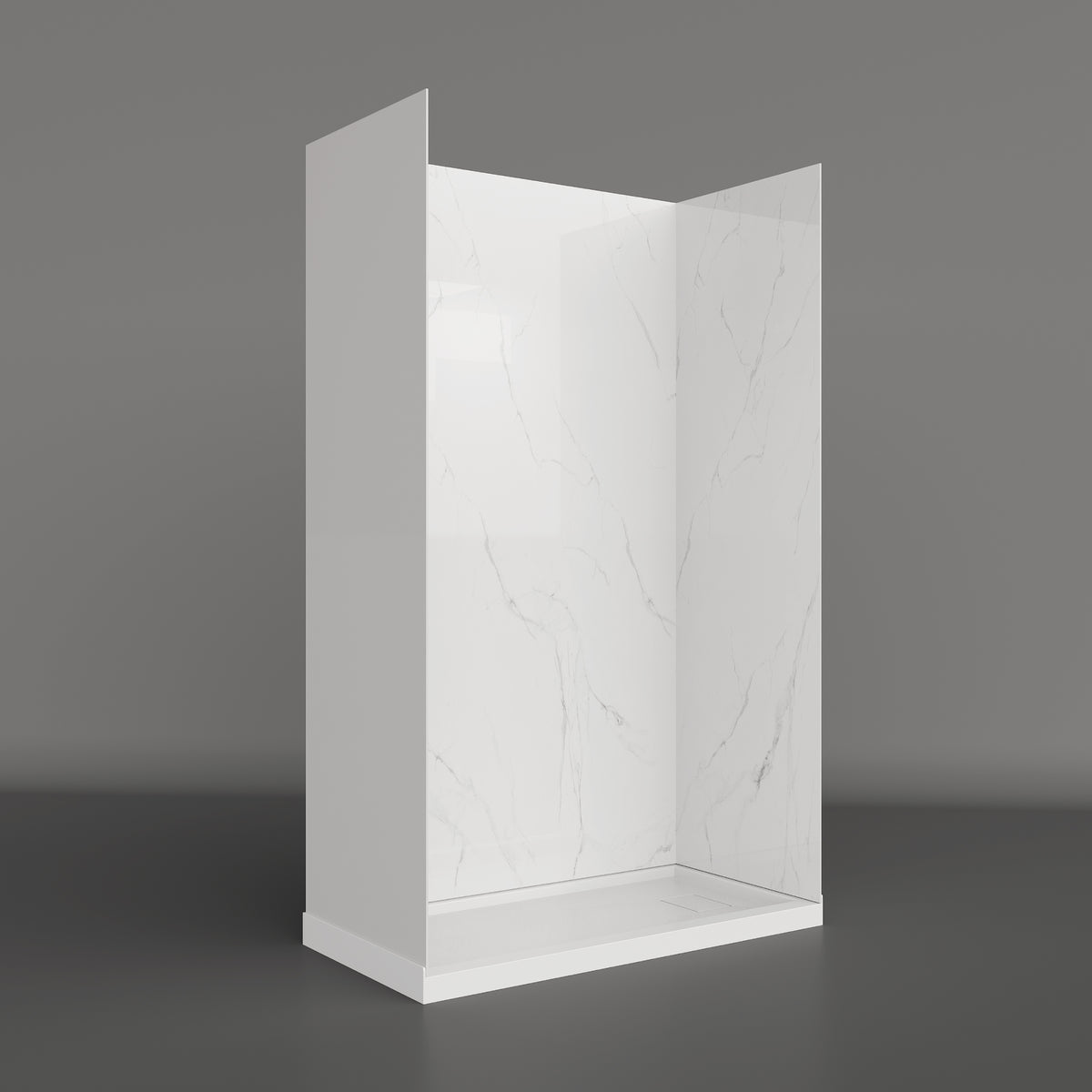 MCOCOD® Three Piece Glue Up Marble Shower Wall Panels Surround in White Acrylic Solid Surface