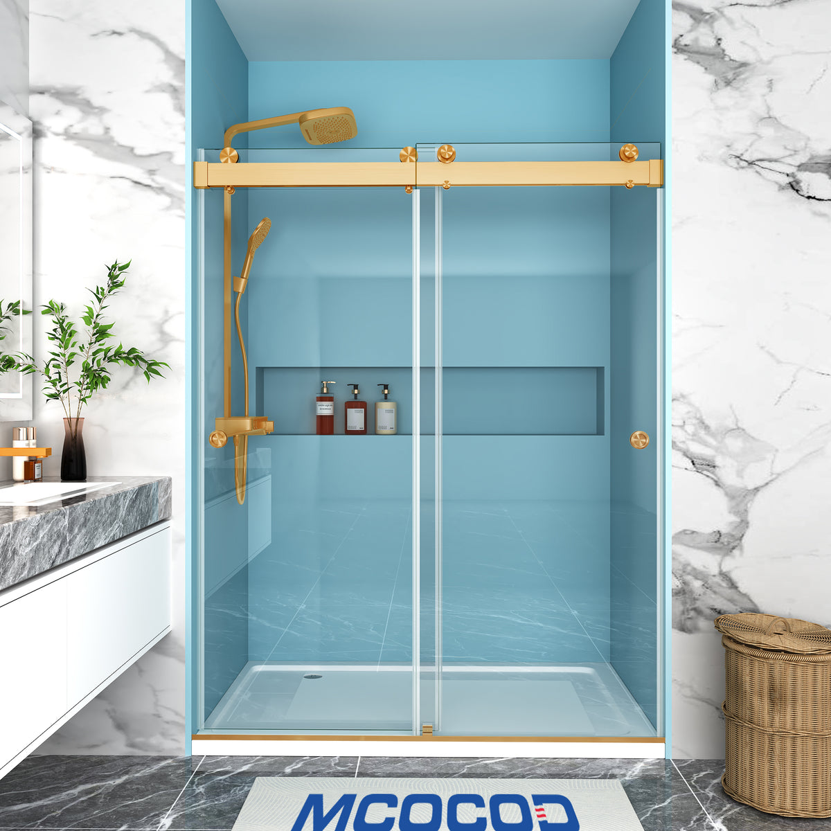 MCOCOD® Soft-Closing Double Sliding Frameless Shower Door with Two Finger Pulls - DS13HFP