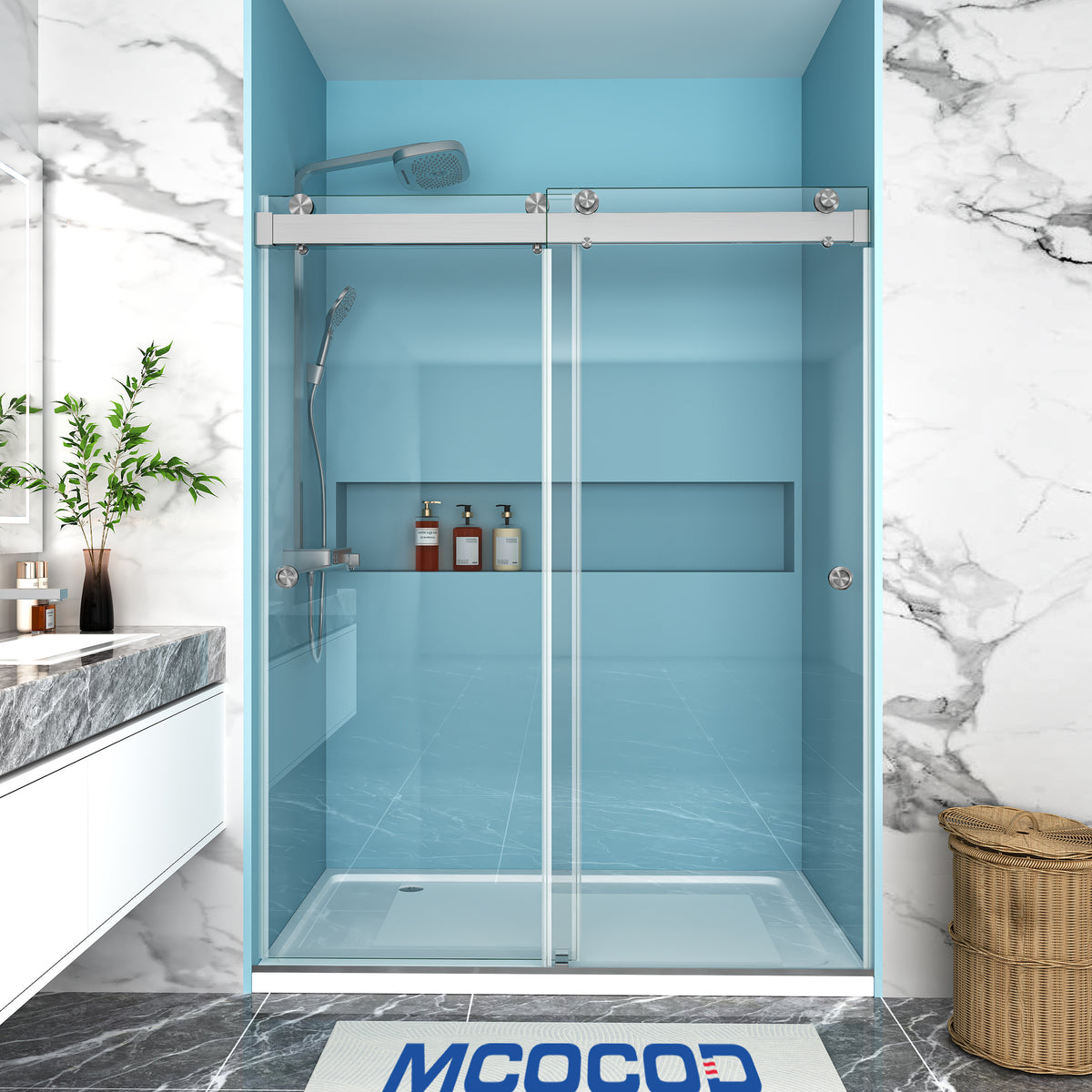 MCOCOD® Soft-Closing Double Sliding Frameless Shower Door with Two Finger Pulls - DS13HFP