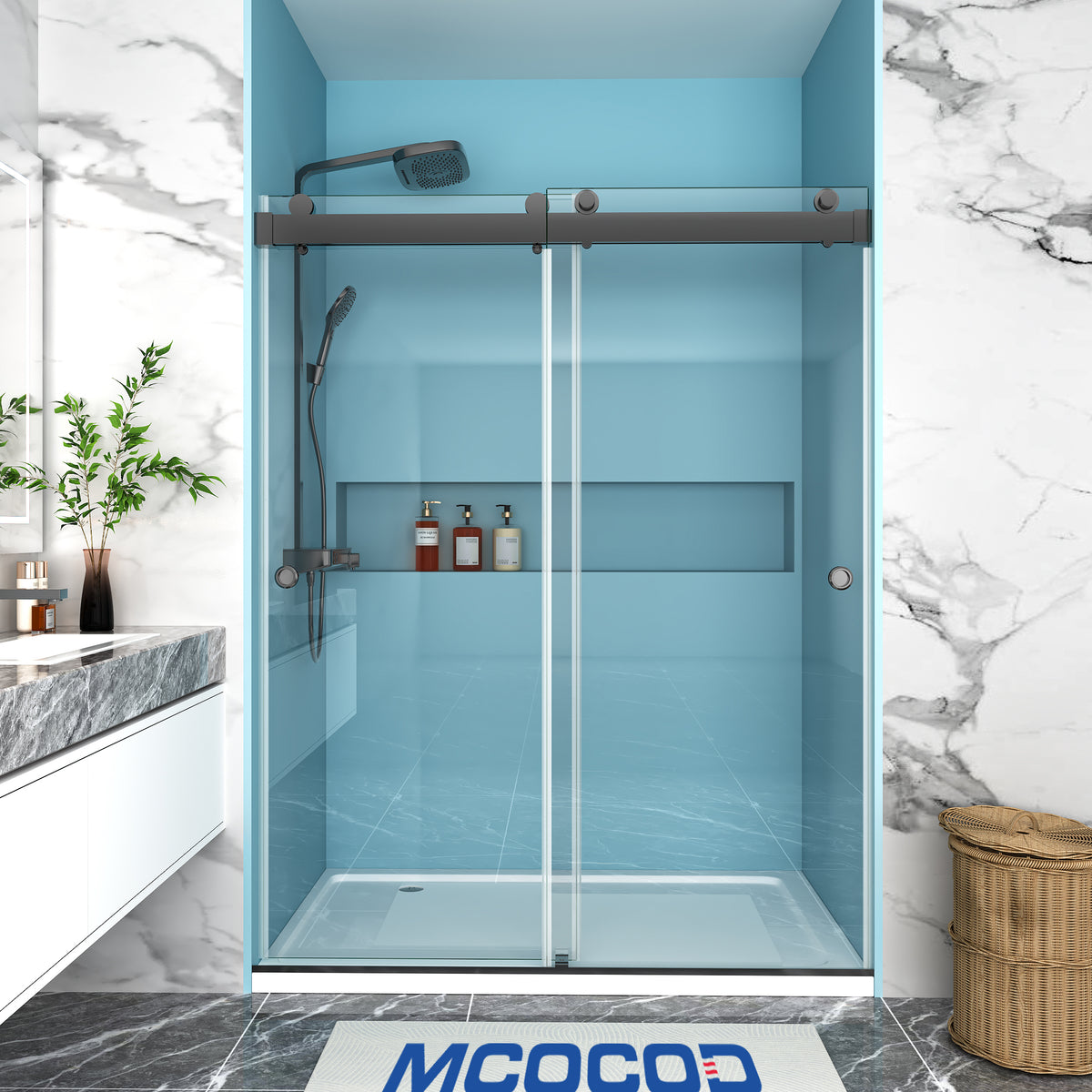MCOCOD® Soft-Closing Double Sliding Frameless Shower Door with Two Finger Pulls - DS13HFP