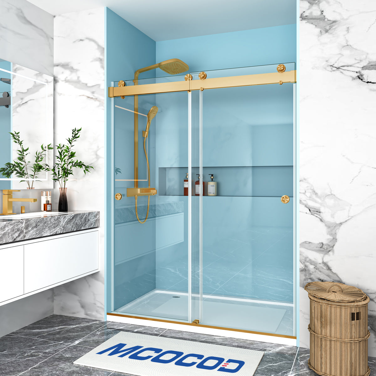 MCOCOD® Soft-Closing Double Sliding Frameless Shower Door with Two Finger Pulls - DS13HFP