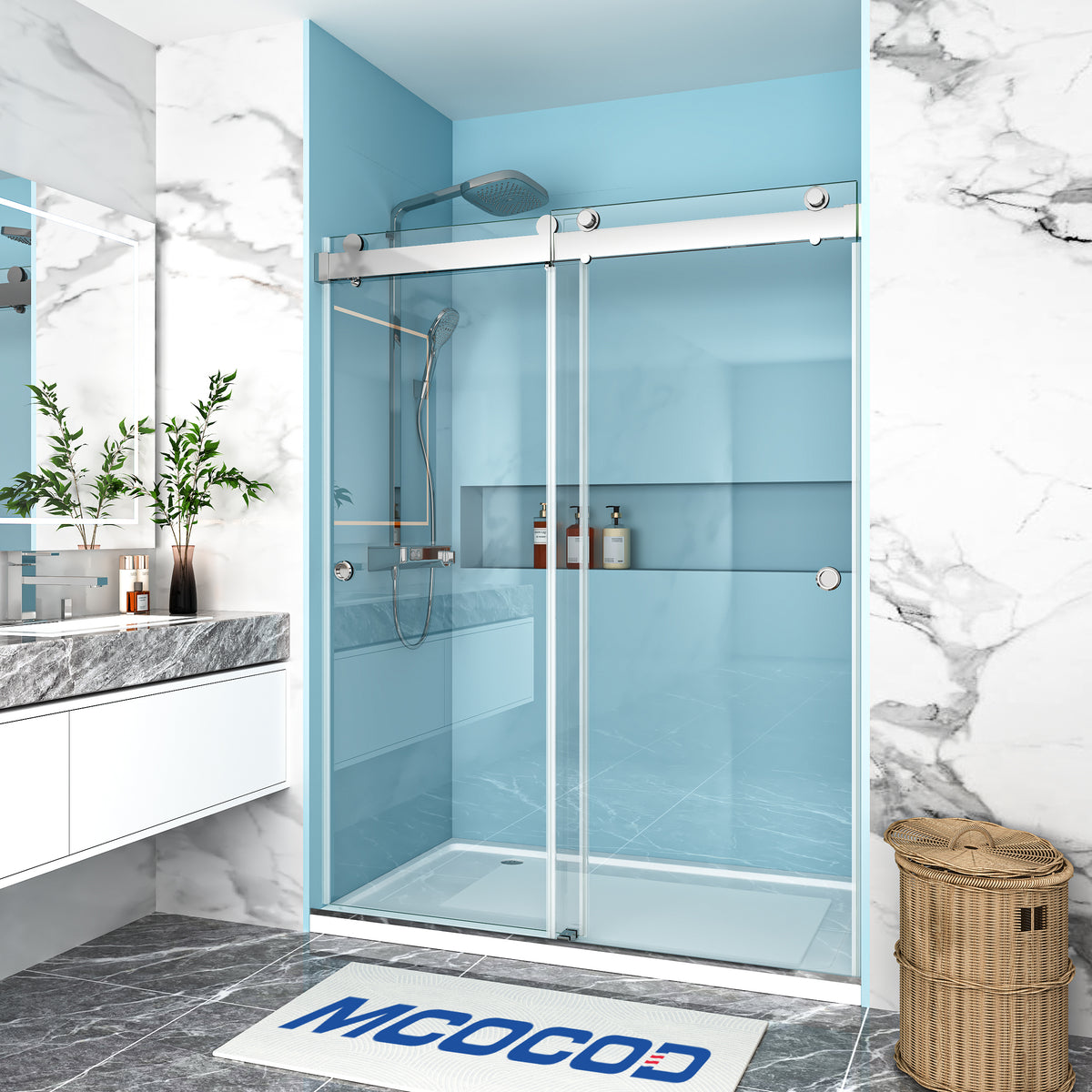 MCOCOD® Soft-Closing Double Sliding Frameless Shower Door with Two Finger Pulls - DS13HFP